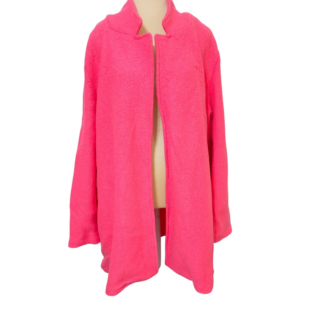Rachel Zoe Womens XL Pink Open Front Wool Blend Coat Neon Cardigan Jacket